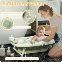AIYAPLAY Vaschetta Bagnetto Pieghevole per Neonati con Cuscinetto e Lavabo, in Plastica Antiscivolo, 86x53x25.5 cm, Verde(m-5)