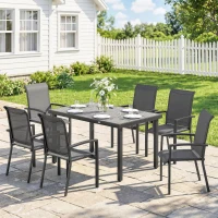 Outsunny Set da Esterno 7pz con Tavolo da Giardino a 2 Sezioni e 6 Sedie Impilabili in Texteline, Grigio(m-10)
