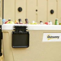 Outsunny 70L Insulated Cool Box with Wheels, Portable Ice Cooler with Handle, Lid and Drain Valve, Khaki(m-12)