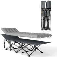 Outsunny Lit de camping pliable avec matelas, Lit de Camp Pliant, pochette latérale et sac intégré, 185 x 68 x 37 cm, gris clair(m-11)