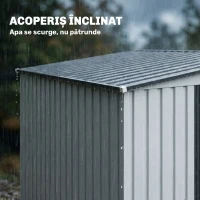 Outsunny Căsuță pentru depozitare unelte din metal 1,5x2m cu bază, ușă glisantă și acoperiș înclinat, albă(m-7)