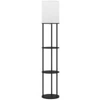 HOMCOM Lámpara de Pie con Estantes con 3 Temperaturas de Color Control Remoto para Salón Dormitorio Oficina Negro(m-1)
