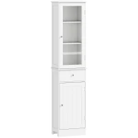 kleankin Mobile Colonna Bagno Salvaspazio con Armadietto, Cassetto e Ripiani in MDF, 40x27x171.5cm, Bianco(m-1)