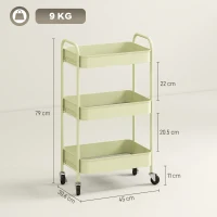 HOMCOM Three-Tier Steel Storage Trolley - Green(m-3)