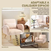 HOMCOM Sillón de Salón de Tela Teddy con Cojín Lumbar Desmontable Patas de Metal con Efecto Madera para Dormitorio Beige(m-6)