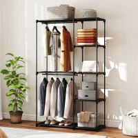 HOMCOM Guardaroba Portatile con 2 Aste e 6 Ripiani, in Tessuto non Tessuto, Plastica e Acciaio, 111x43x185 cm, Nero(m-5)