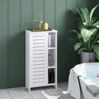 HOMCOM Mobile Bagno con Armadietto Chiuso a 3 Livelli e 3 Ripiani Aperti, in Legno Bianco, 48x24x96.5 cm(m-9)