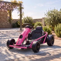 HOMCOM 24 V Elektrisch Go-Kart voor Kinderen tot 13 km/u Gokart met Driftfunctie, Drift-Kart met 2 Motoren voor 8–12 Jaar Roze(m-9)