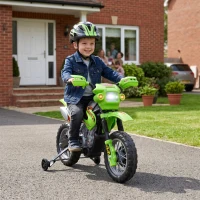 HOMCOM Moto Elettrica per Bambini 3 anni e Più, Moto Cross Elettrica con Rotelle, Batteria 6V Velocità 2.5km/h, 102 x 58 x 66cm, Verde(m-10)