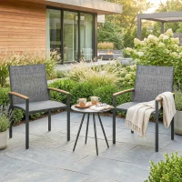 Outsunny Set Bistrò 3 Pezzi: Sedie in Rete e Tavolo, Grigio Misto.(m-2)