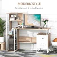 HOMCOM Computer Desk with Drawers and Bookshelf, Writing Desk for Home Office with Storage Shelves, Study Workstation, Oak(m-4)