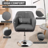 HOMCOM Swivel Accent Chair, Linen Fabric Tub Vanity Chair, Modern Armchair with Adjustable Height and Lumbar Support for Living Room Bedroom Salon Make up Room Dressing Table, Dark Grey(m-6)