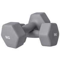 SPORTNOW Set 2 Manubri Esagonali da 9 kg in Metallo e Plastica con Impugnatura Antiscivolo, 25x11x11cm, Grigio(m-1)