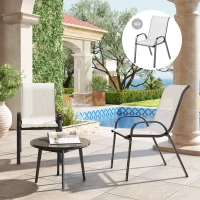 Outsunny Set 2 Sedie da Giardino Impilabili con Braccioli Curvi, in Acciaio e Tessuto Traspirante, 54x71x93 cm, Grigio Chiaro(m-2)