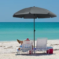 Outsunny Ombrellone da Spiaggia 1.8x2  m, in Poliestere e Acciaio a 8 Stecche con Reclinazione a 45°, Grigio(m-10)