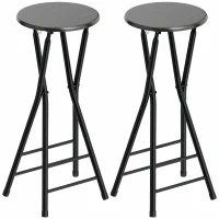 HOMCOM Set 2 Sgabelli Bar Pieghevoli con Doppio Poggiapiedi, in Legno e Acciaio, 34x30x70 cm, Nero(m-1)