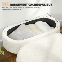 HOMCOM Banc de Rangement, Bout de Lit Rembourré en Peluche Teddy avec Couvercle et Pieds en Bois, 82 x 41 x 45 cm, Blanc(m-4)
