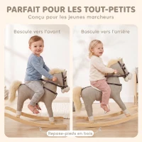 AIYAPLAY Cheval à bascule pour enfants, jouet à bascule bébé en tissu effet lin avec effets sonores et poignées de sécurité, gris(m-6)