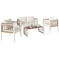 Outsunny Gartenmöbel Set 4-teilig Polyrattan Lounge-Set mit Zweisitzer 2 Sessel Glastisch abnehmbar Kissen rutschfesten Matte(m-12)