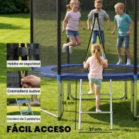 SPORTNOW Cama Elástica Exterior Ø305 cm Trampolín para Niños con Red de Seguridad Escalera y Acolchado de Muelles Azul(m-7)