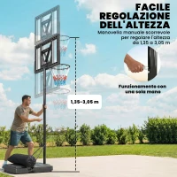 SPORTNOW Canestro Basket Regolabile con Base Riempibile e Ruote, in Acciaio e PE, 90x60x135-305 cm, Nero(m-4)