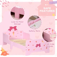 ZONEKIZ 4PCs Kids Bedroom Furniture Set with Bed, Toy Box Bench, Dressing Table and Stool, Princess Themed, for 3-6 Years Old, Pink(m-7)