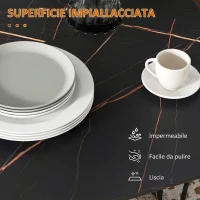 HOMCOM Tavolo da Pranzo Pieghevole per 2-6 Persone, 120x80x73 cm con Ruote, Salvaspazio per Soggiorno Sala da Pranzo, Nero Effetto Marmo(m-5)