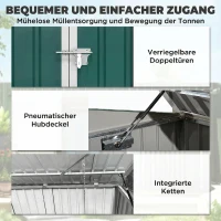Outsunny Mülltonnenbox Müllbox abschließbar Gerätebox mit Doppeltür Deckel für 2 Mülltonnen Stahl 179,5 x 108 x 129,5/113 cm Grün(m-5)