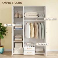 HOMCOM Armadio Moderno con Specchio, 3 Ante e 2 Cassetti, 120155x180 cm, Bianco(m-4)