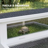 PawHut Maison Tortue Terrestre Habitat 2 Zones avec Double Toit Ouvrant Bitumé et Grillagé Fenêtre 113x106,5x44,5cm Gris Foncé(m-8)