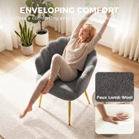 HOMCOM Lounge Chair Petal-Back Armchair Metal Metal Legs for Living Room Bedroom, Grey(m-5)
