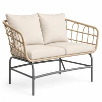 Outsunny Canapé de Jardin 2 Places en Résine Tressée Coussins Épais Anti-glisse 120 x 67 x 79 cm Marron(m-15)