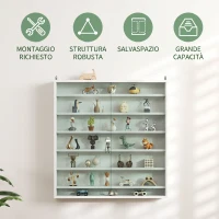 HOMCOM Bacheca Portaoggetti a 5 Ripiani Regolabili in Legno con Ante in Vetro, 80x9.5x83 cm, Bianco(m-6)