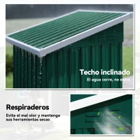 Outsunny Caseta de Jardín Exterior Metálico 0,74 m² 107,5x91x185 cm con Techo Inclinado Puerta con Cerradura Ventilaciones Verde(m-5)