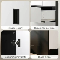 HOMCOM Armadio 2 Ante con 3 Cassetti, Moderno Armadio con Barra Appendiabiti, per Camera da Letto, Nero Bianco(m-5)