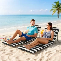 Outsunny Conjunto de 2 Esteiras de Praia Dobráveis com Encosto Ajustável e Encosto Acolchoado, 146x50x2 cm, Cinzento e Branco(m-10)