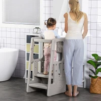 HOMCOM Torre de Aprendizaje para Niños Taburete Infantil con Altura Ajustable en 3 Posiciones para Cocina Baño 47x47x90 cm Gris(m-2)