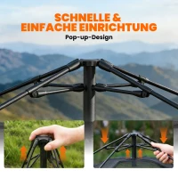 Outsunny Instant-Pop-Up-Zelt mit Regenschutz, wasserdicht Kuppelzelt für 2-3 Personen mit 2 Türen 2 Fenstern 240x240x160 cm Khaki(m-4)