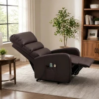 Power Lift Recliner Massage Chair with Heat & Vibration, Heavy Duty Safety Motion, Side Pockets, Remote Control, 73x91x109 cm, Brown(m-7)
