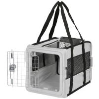 PawHut Transportador Macio para Cães Mini e Gatos Dobrável com Base Rígida Janelas em Rede 49,5x34x35,5 cm Cinza(m-1)