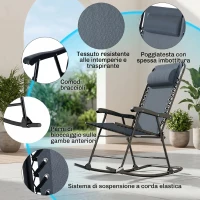 Outsunny Set Tavolino e Sedie da Giardino Pieghevoli e a Dondolo per Esterno, Balcone, Terrazzo, Grigio(m-5)