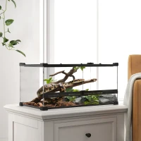 PawHut Terrarium dla gadów szklane terrarium dla jaszczurek i płazów vivarium wodoodporny spód zamek 50x30x25 cm czarne(m-8)