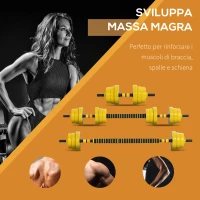 HOMCOM Set Manubri Regolabili 2 in 1 con Barra Bilanciere, Pesi Manubri Pesi con 12 Dischi per Allenamento Casa/Palestra, Nero e Giallo(m-6)