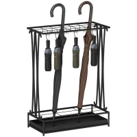 Suport de Umbrele HOMCOM cu Tavă pentru Apa, 21 de Orificii și 24 de Cârlige pentru Umbrelă, din Oțel, 50x24x68 cm, Negru(m-11)