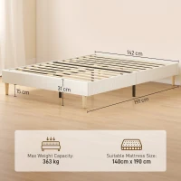 HOMCOM Cadru de pat 140 x 190 cm cu somieră, pat dublu tapițat în catifea canelată, spațiu de depozitare dedesubt, crem(m-3)