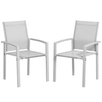 Outsunny Set 2 Sedie da Giardino Impilabili con Seduta Traspirante, in Acciaio e Textilene, 56x58x89 cm, Grigio Chiaro(m-1)
