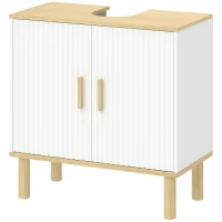 HOMCOM Mueble Bajo Lavabo con Estante Ajustable Armario para Lavabo sin Pedestal con Puertas Acanaladas 60x30x61 cm Blanco(m-11)