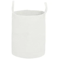 HOMCOM Cesto Portabiancheria da 36L Portatile e Pieghevole con Manici in Cotone Naturale, Ø38x45 cm, Crema(m-1)