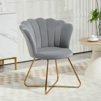 HOMCOM Fauteuil coquillage chaise coiffeuse fauteuil en velours fauteuil de salon avec pieds en acier 69 x 64 x 80 cm gris(m-2)