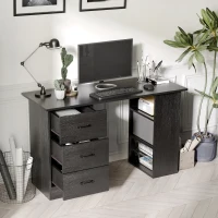 HOMCOM Scrivania Moderna in Legno con 3 Cassetti e 3 Ripiani per Camera e Ufficio, 120x49x72cm, Nero(m-7)